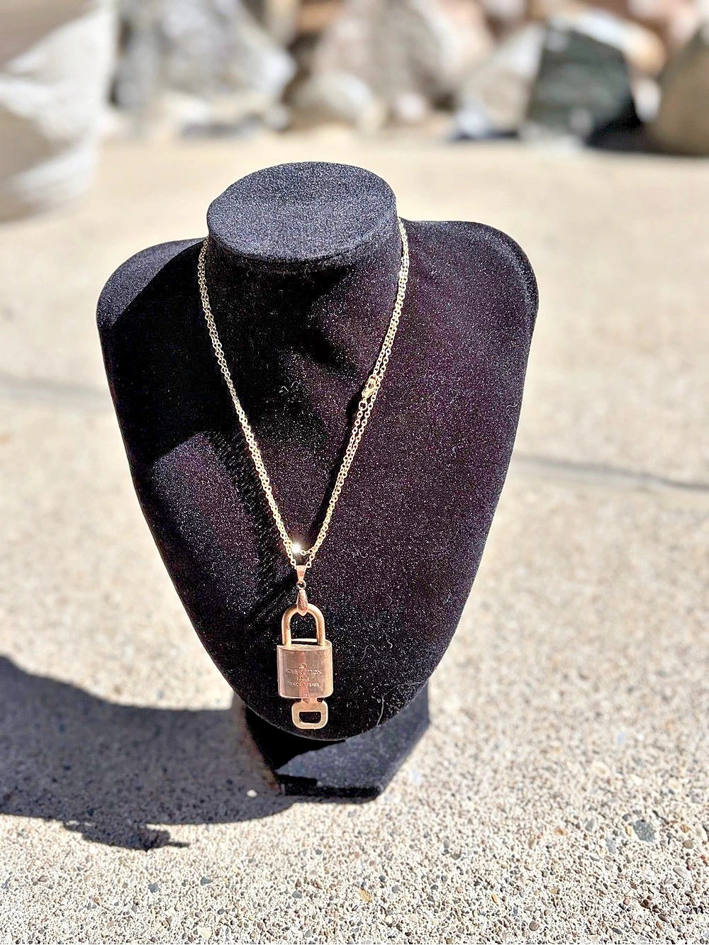 Louis Vuitton Lock and Key Necklace Lock Pendant Necklace in Gold